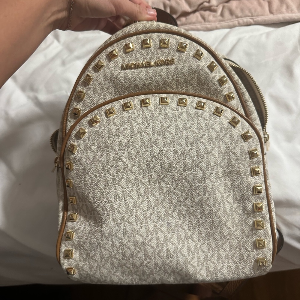 Michael Kors Beige Backpack with Gold Studs